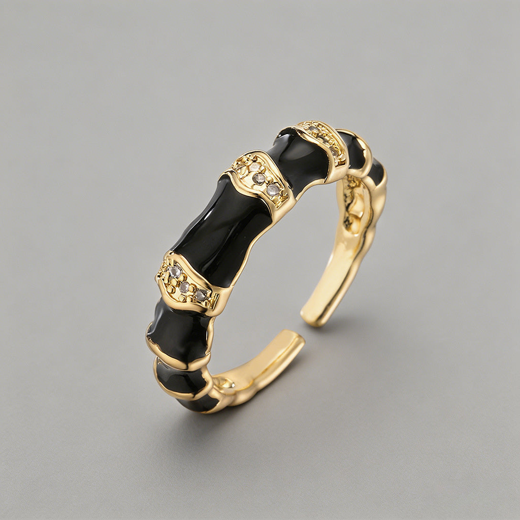 Enamel Bamboo Open Cuff Rings - Shopdayla Wholesale - #3986