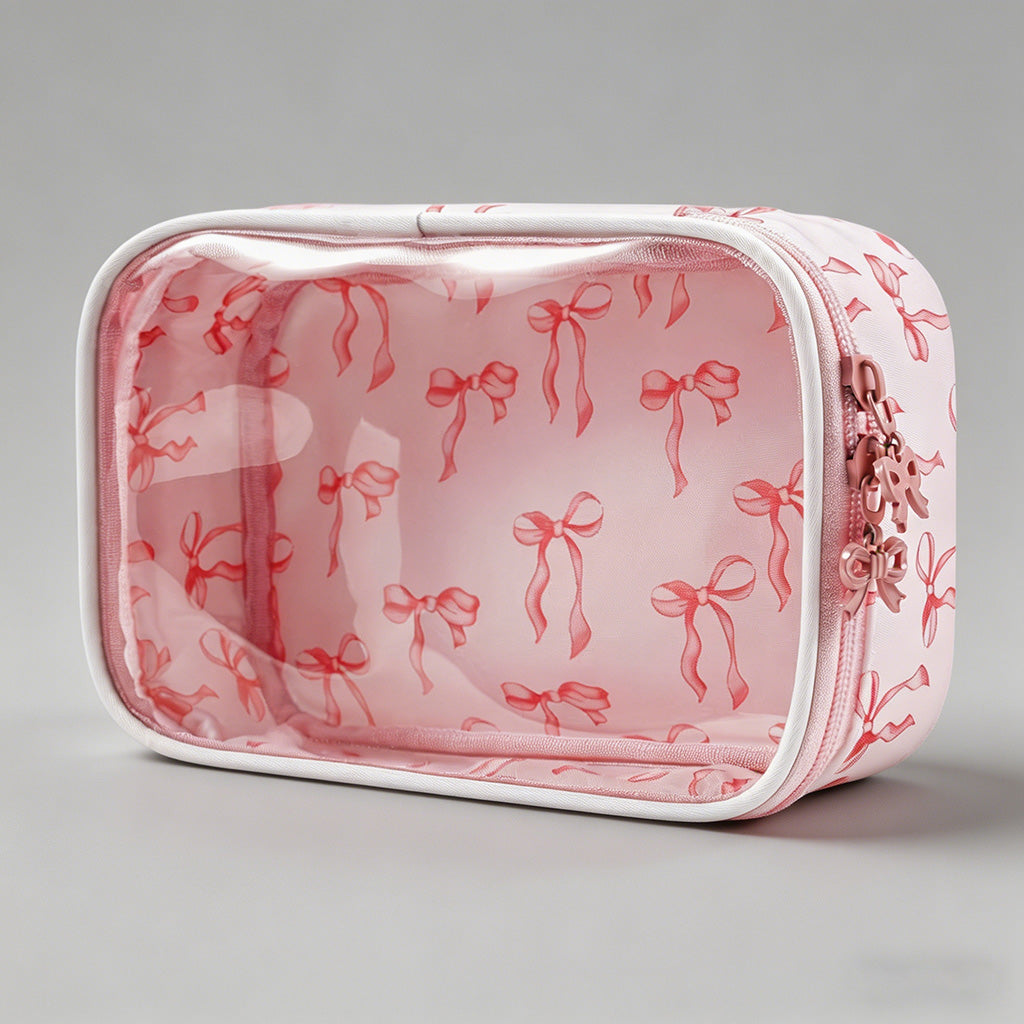 Bow Print Clear Travel Bag - Shopdayla Wholesale - #0402