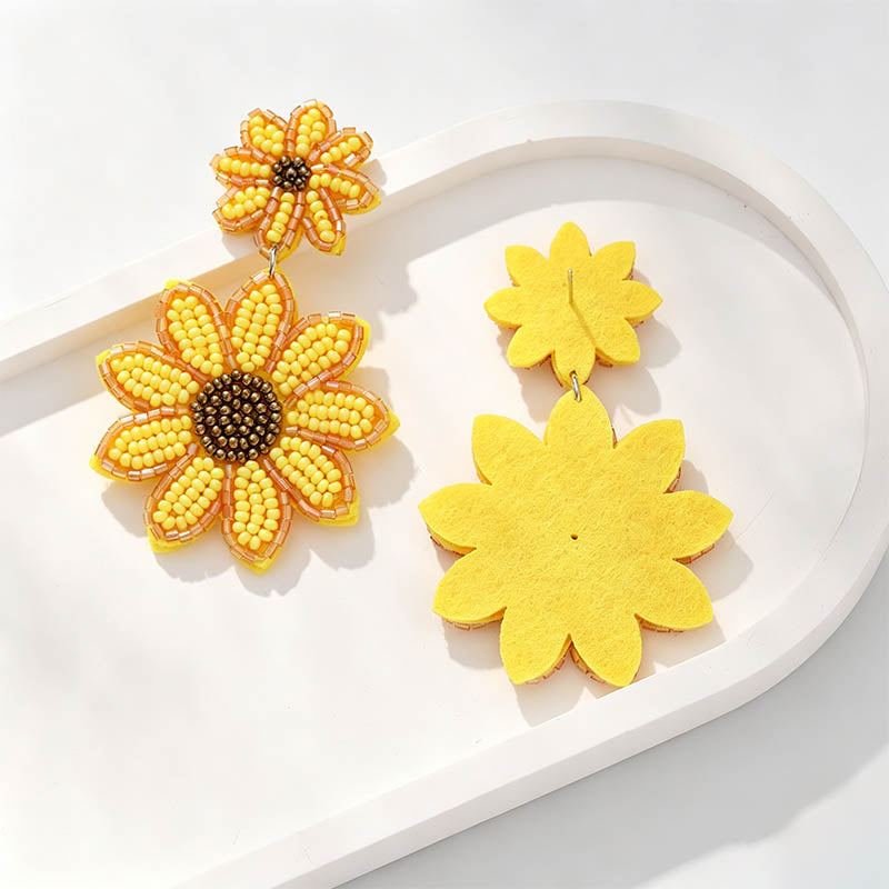 Beaded Sunflower Drop Earrings - Shopdayla Wholesale - #2706