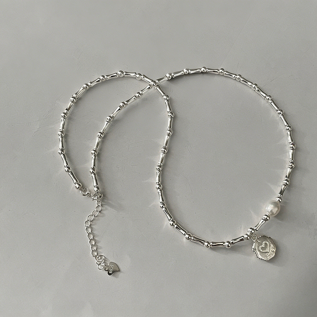 Silver Bead & Pearl Heart Char - Shopdayla Wholesale - #2850