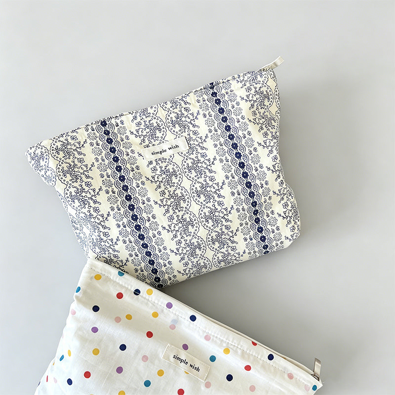 Plaid & Polka Dot Floral Cotton Makeup Pouch