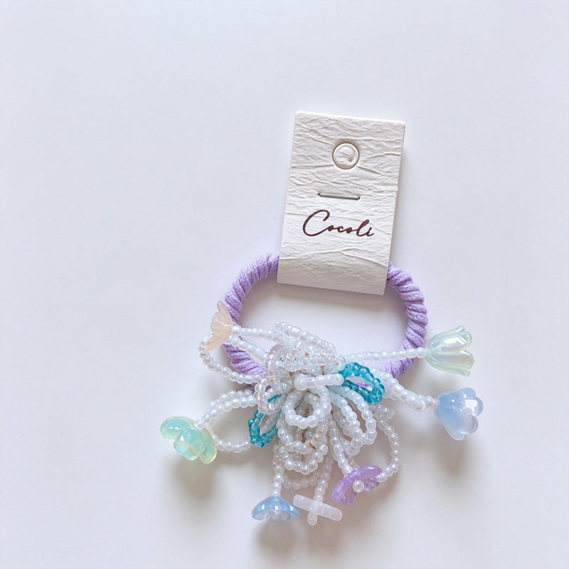 Colorful Bead Flower Elastic Hair Tie