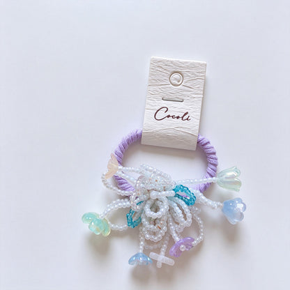 Colorful Bead Flower Elastic Hair Tie