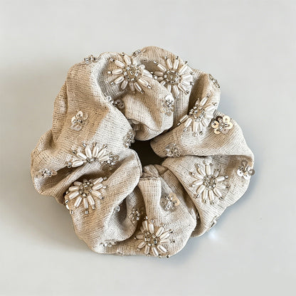 Natural Beaded Scrunchie