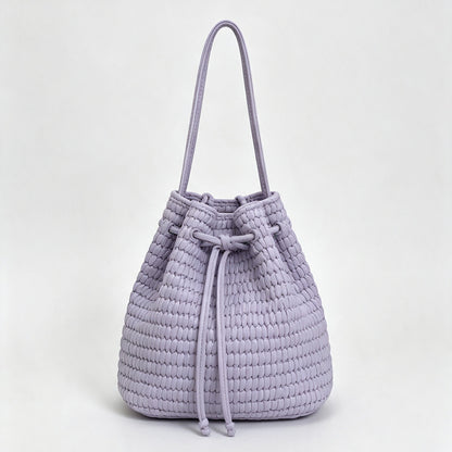 Drawstring Woven Mini Bucket Bag