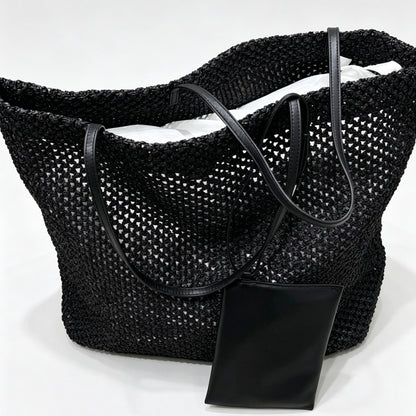 Woven Straw Tote Bag with Small Pouch