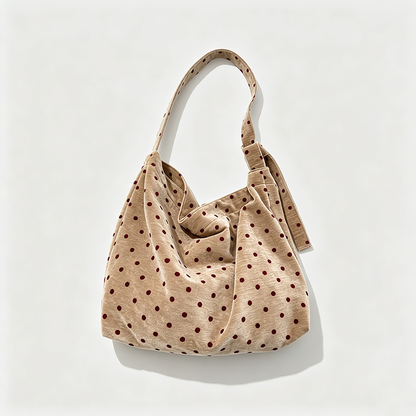 Velvet Polka Dot Shoulder Tote Bag