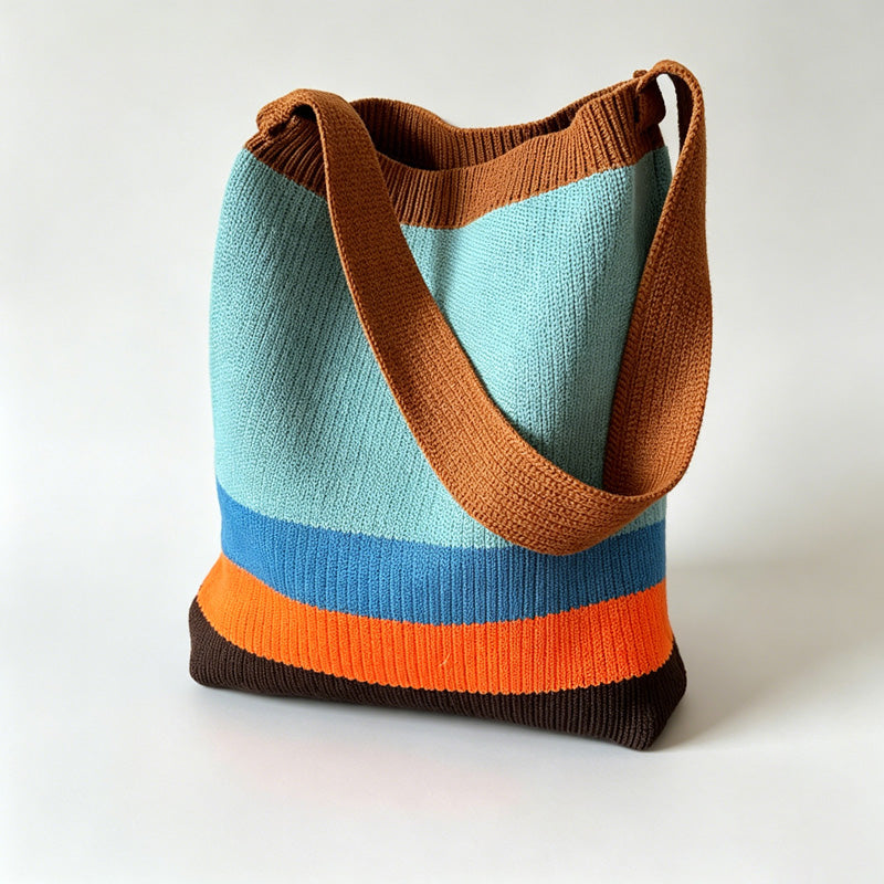 Color Block Knit Tote Bag