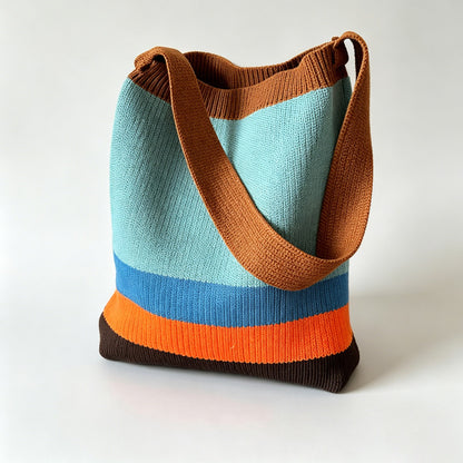 Color Block Knit Tote Bag
