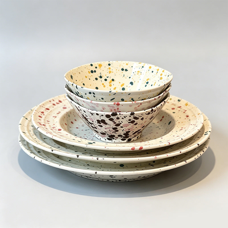Underglaze Splash Ink Irregular Rim Ceramic Bowl