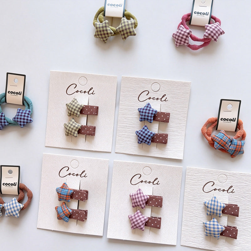 Plaid Star Fabric Hair Clips