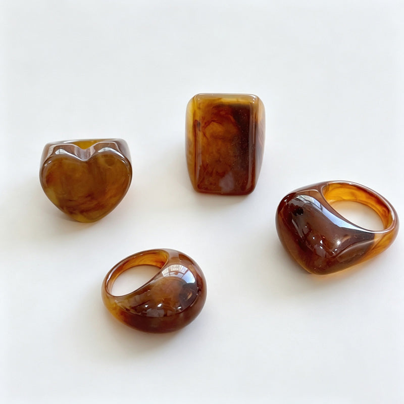 Amber Resin Heart Shape Ring