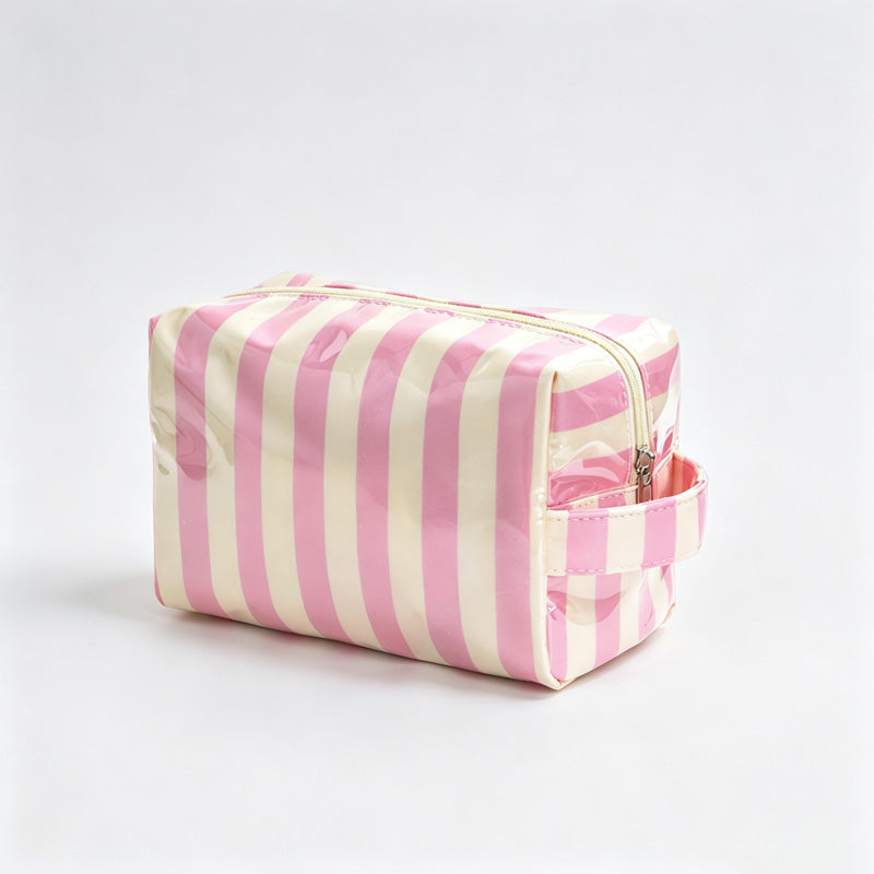 Striped PVC Zipper Cosmetic Pouch