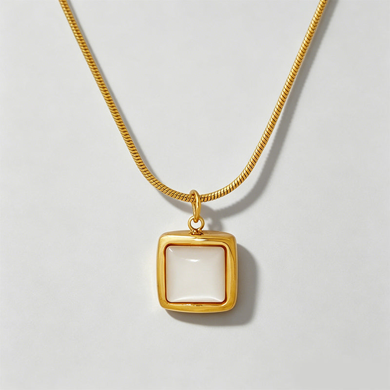 Minimalist Square White Mother-of-Pearl Pendant Necklace
