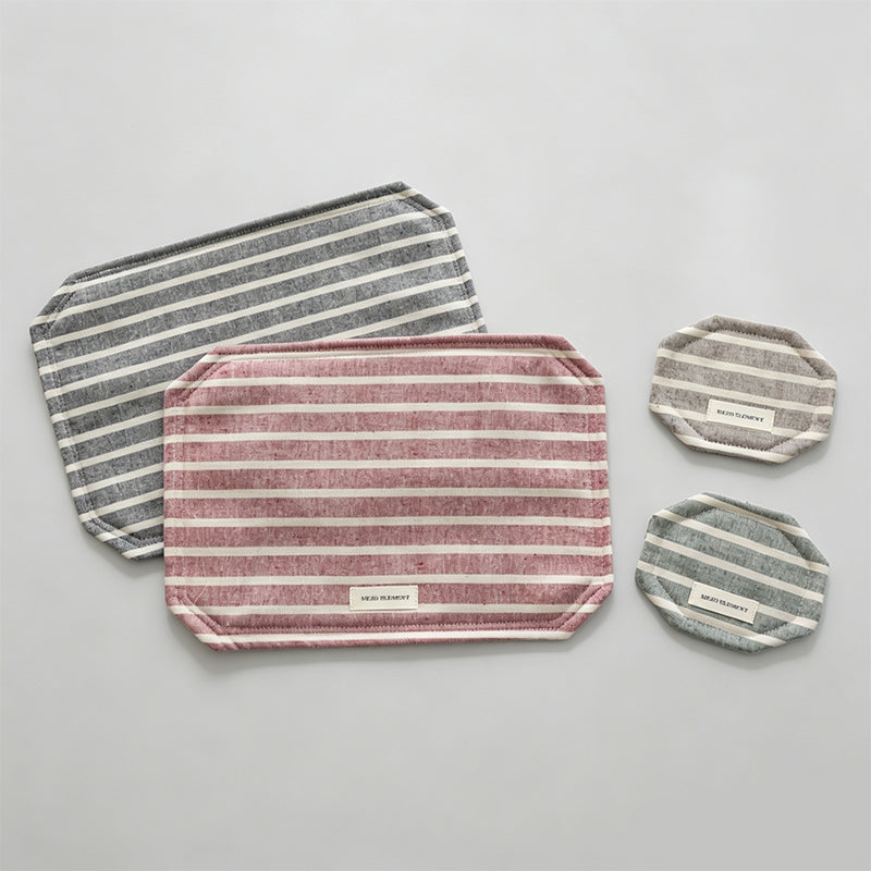 Striped Linen Blend Fabric Placemat & Coaster