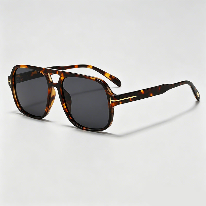 Double Bridge Pilot T-Detail Retro Square Sunglasses