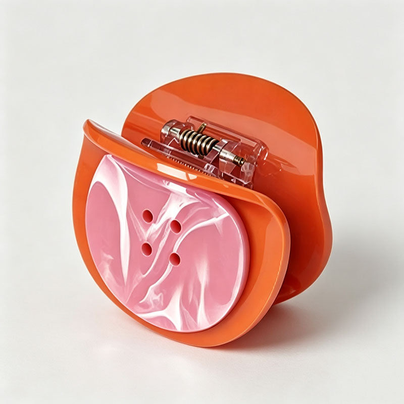 Two-Tone Button Round Hair Claw Clip