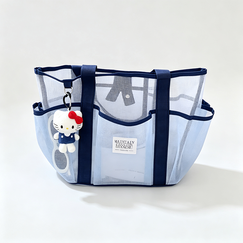 Color Block Mesh Tote Bag