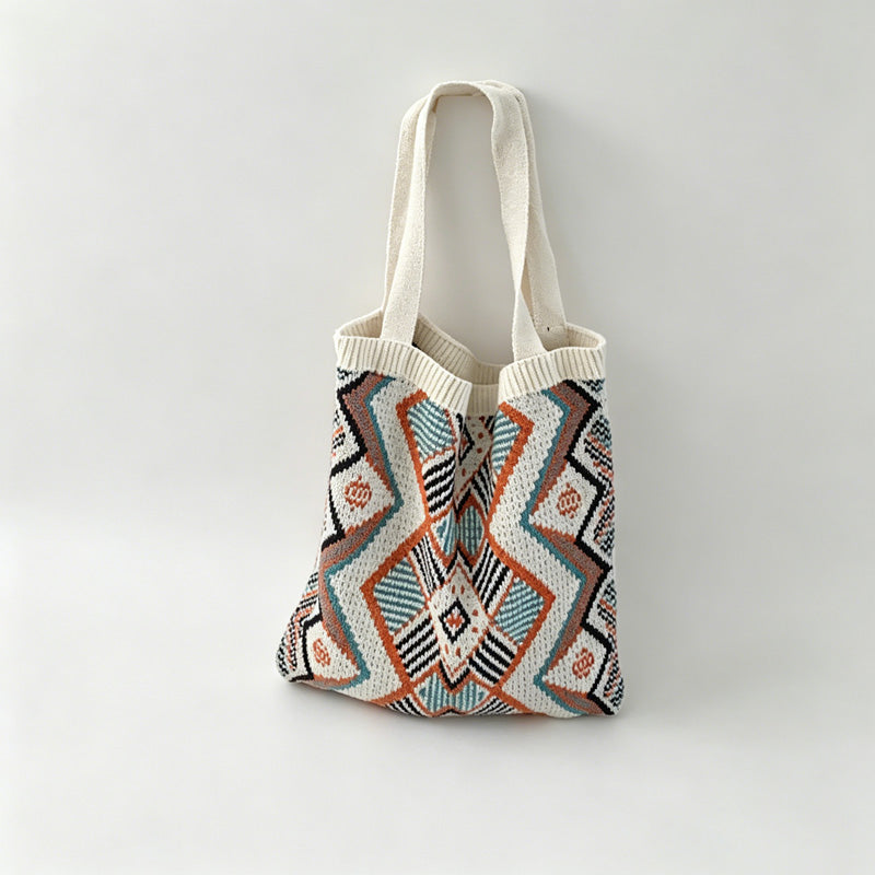 Geometric Jacquard Knit Tote Bag