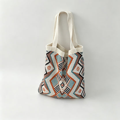 Geometric Jacquard Knit Tote Bag