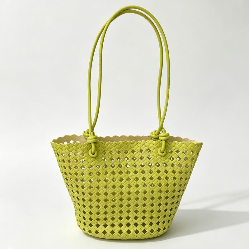 Cutout Handle Basket Tote Bag