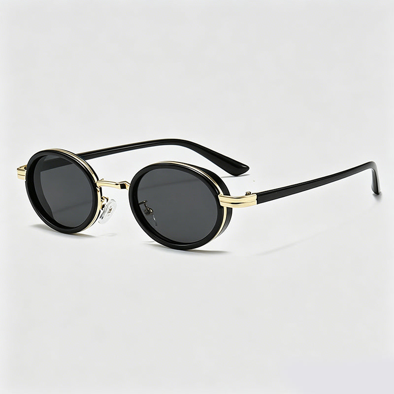 Retro Steam Punk Oval Small Frame Metal Sunglasses