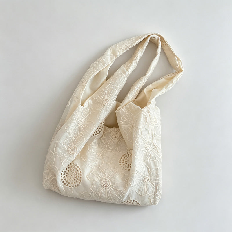 Floral Hollow Embroidery Tote Bag
