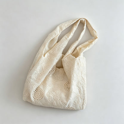 Floral Hollow Embroidery Tote Bag
