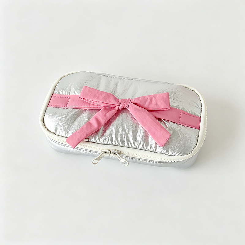 Bow‑Decorated Fabric Pencil Pouch