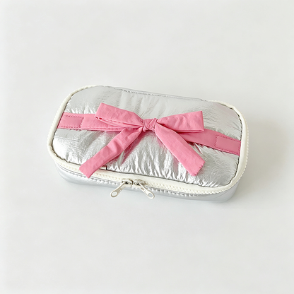Bow‑Decorated Fabric Pencil Pouch