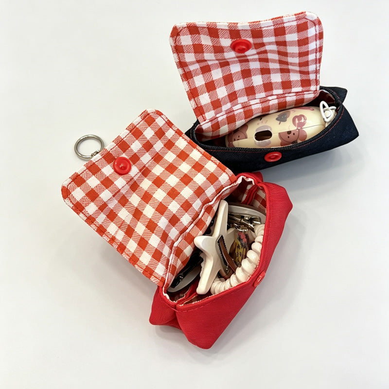 Plaid Flap Canvas Earbud Pouch
