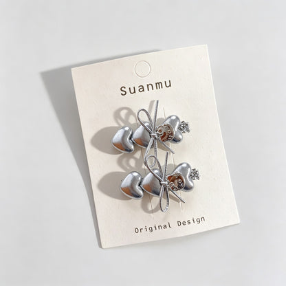 Silver Shiny Fabric Bow Hair Accessories