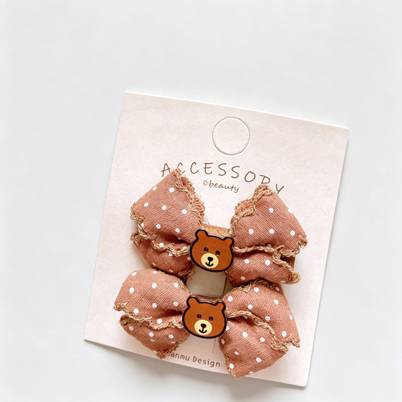 Brown Bow Pom Pom Hair Clips