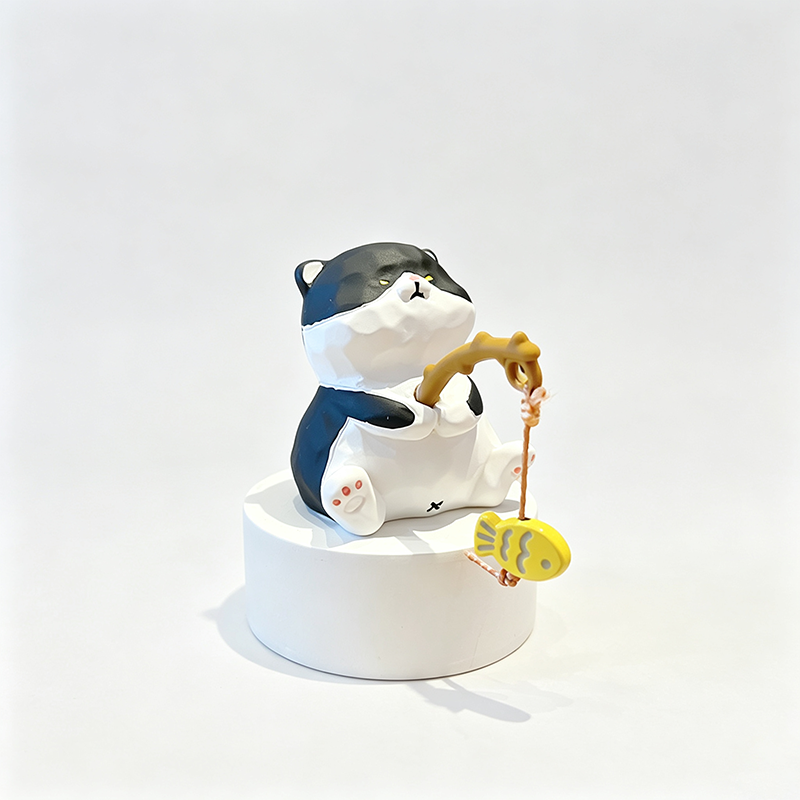 Resin Cat Fishing Figurine Ornament