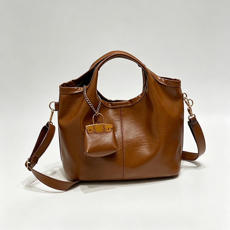 Solid Color Crossbody Bag with Pendant