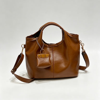Solid Color Crossbody Bag with Pendant