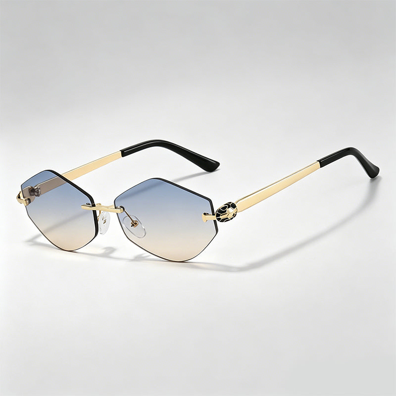 Rimless Irregular Diamond Cut Metal Arm Chic Sunglasses