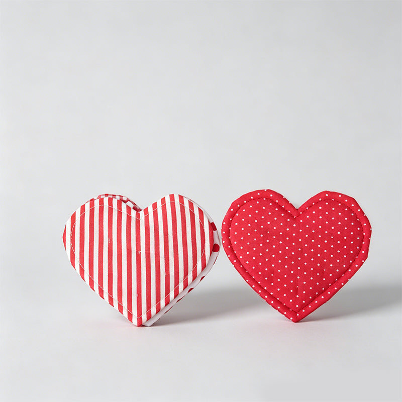 Heart Shaped Check & Dot Padded Fabric Coaster