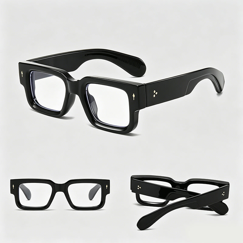 Thick Rectangle Vintage Rivet Decor Glasses
