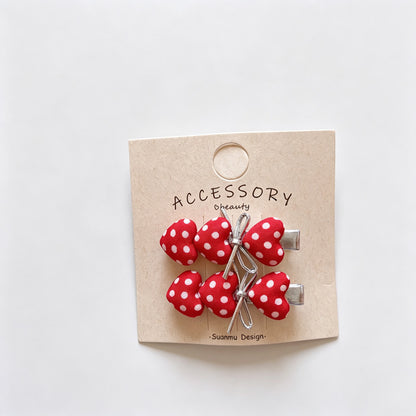Red Polka Dot Heart Hair Clips