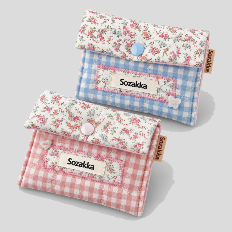 Grid Floral Print Card Storage Pouch