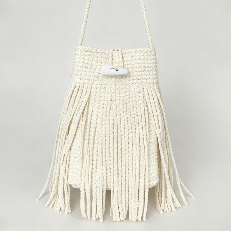 Fringe Drawstring Bucket Bag