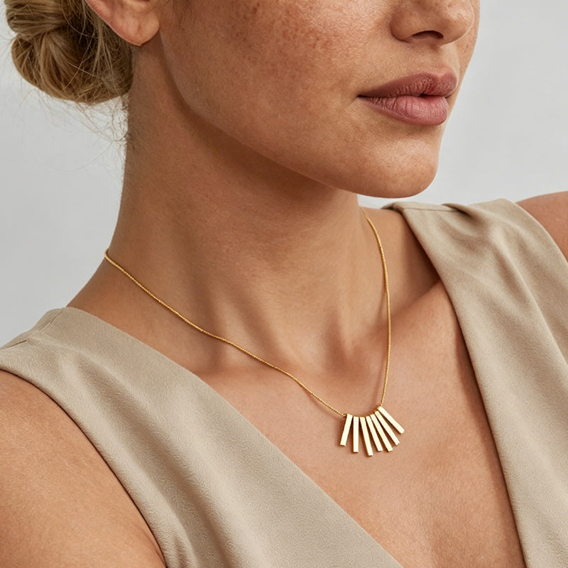 Minimalist Gold Bar Tassel Pendant Necklace