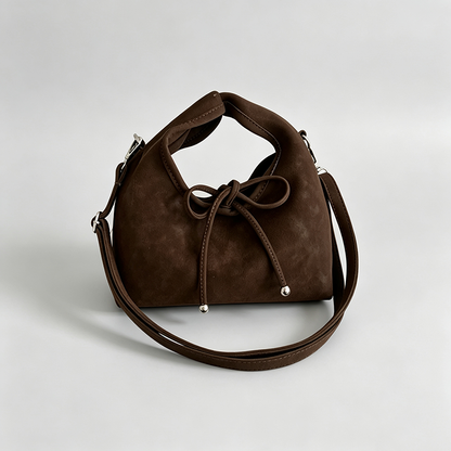 Faux Suede Bow Shoulder Bag