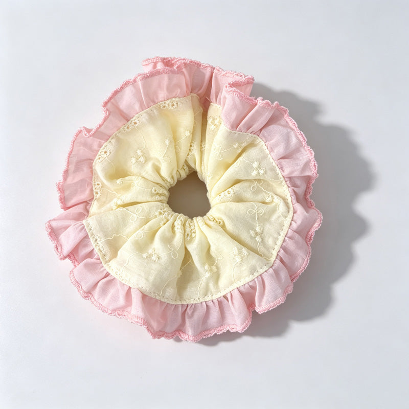 Ruffle Grid Print Scrunchie