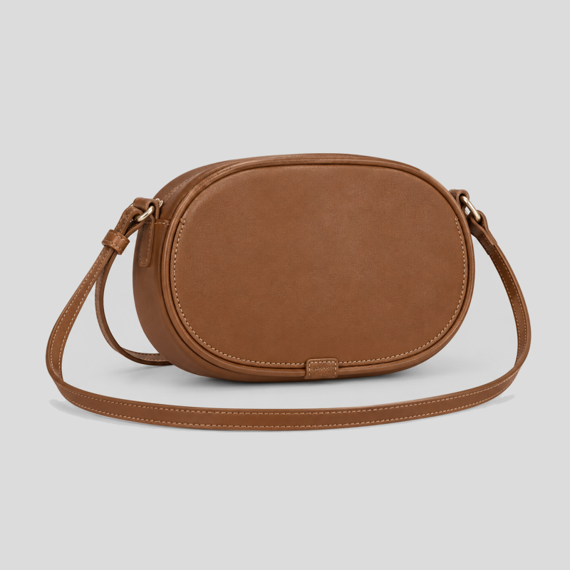 Oval Faux Leather Crossbody Bag
