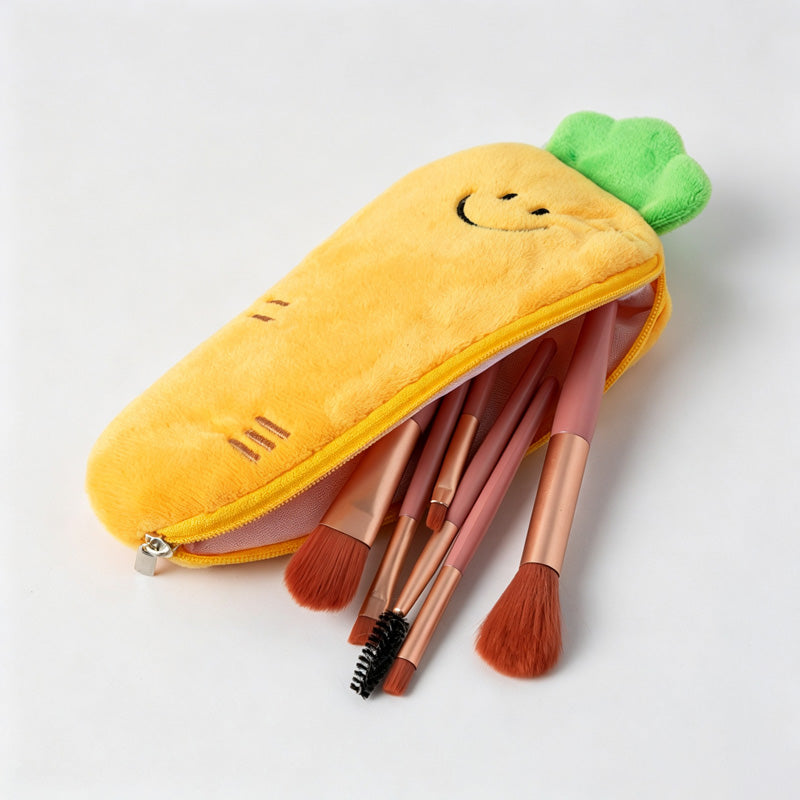 Vegetable‑Shaped Plush Zipper Pencil Pouch