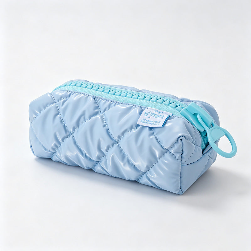 Quilted Zipper Pencil Pouch Storage Bag