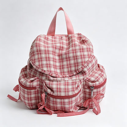Plaid Print Drawstring Backpack
