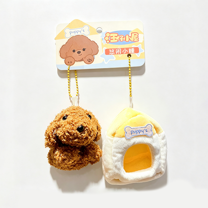 Plush Puppy with House Pouch Keychain